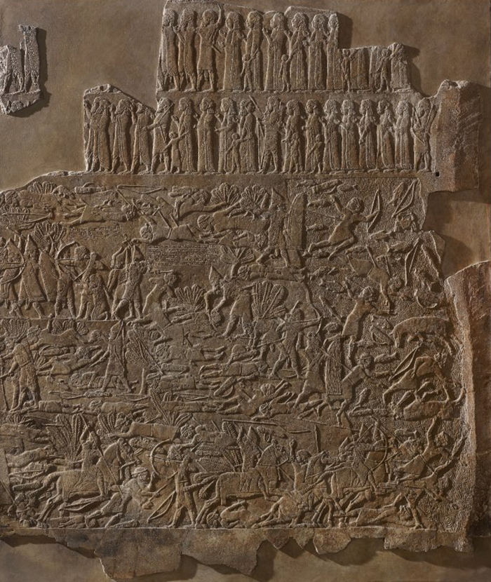 Nínive - Relieve con la derrota de los elamitas del Palacio de Senaquerib (Museo Británico, 660-650 a. C.)