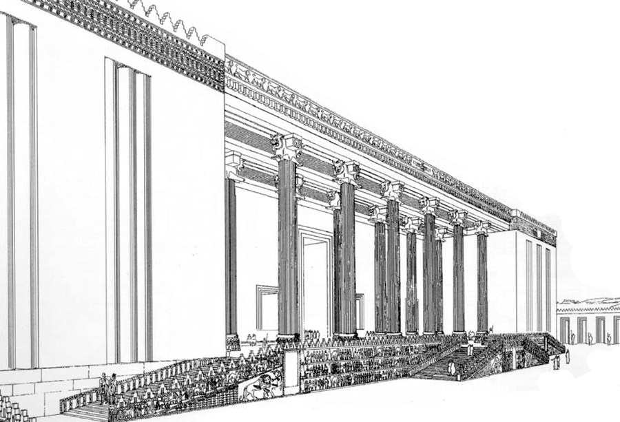 Persépolis - Reconstrucción gráfica de la apadana (Siglo V a. C.)