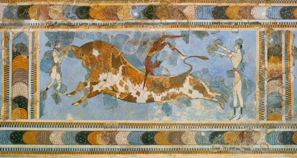 Palacio de Knossos - Fresco con escena de juego con toro