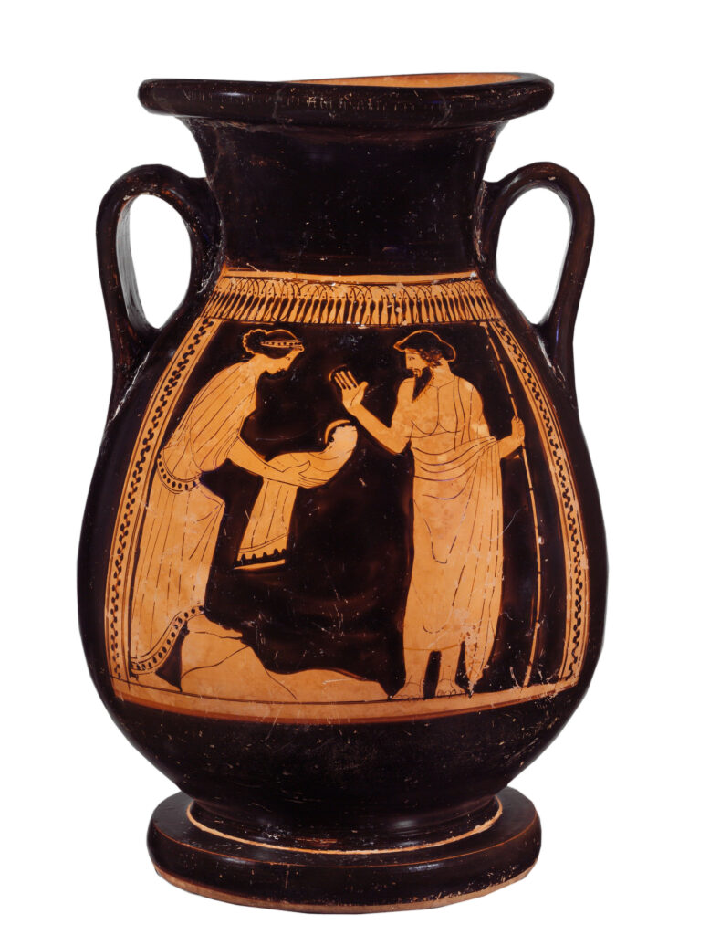 Pelike figuras rojas - Rea engañando a Crono - Museo Metropolitan Nueva York (475-425 a. C.)