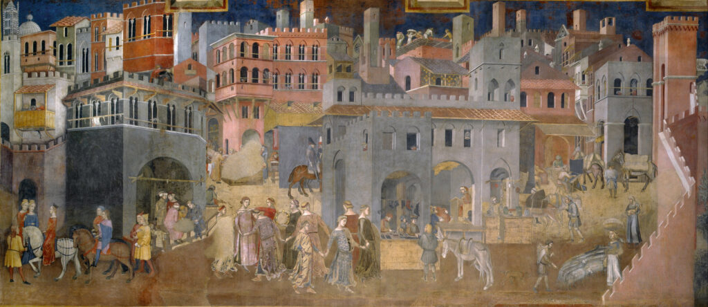 Ambroggio Lorenzetti - Palazzo Pubblico de Siena - Alegoría sobre los Efectos del Buen Gobierno (1338-1340)