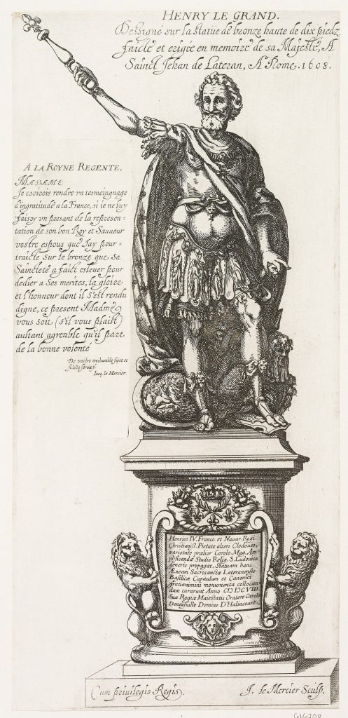 Grabado Estatua de Enrique IV en San Juan de Letrán (1608)