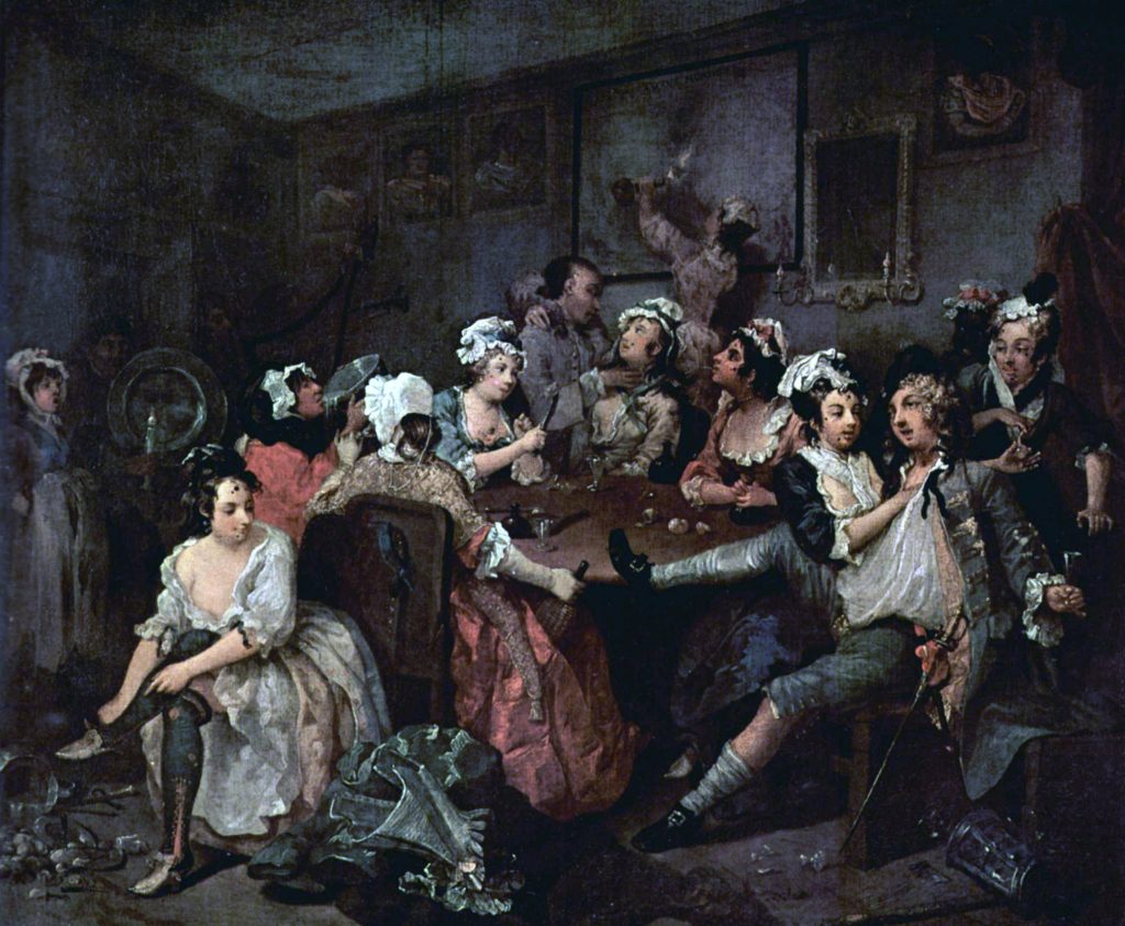 William Hogarth - A Rake's progress - III La orgía (Soane Museum Londres, 1732-1735)