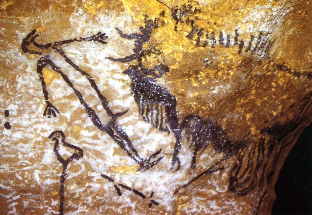 Cueva de Lascaux (Francia) - Escena hombre tendido frente a un bisonte